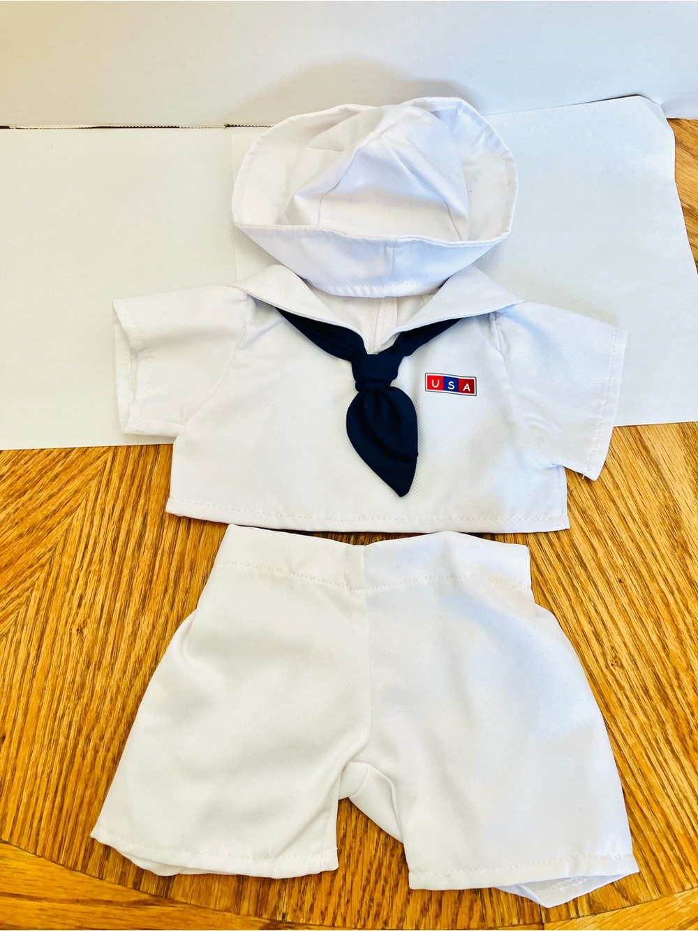 Build-A-Bear Sailor Uniform 3 Piece Set Hat Top Bottoms White USA